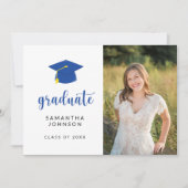 Personalized Blue Graduation Photo Invitation 招待状 (正面)