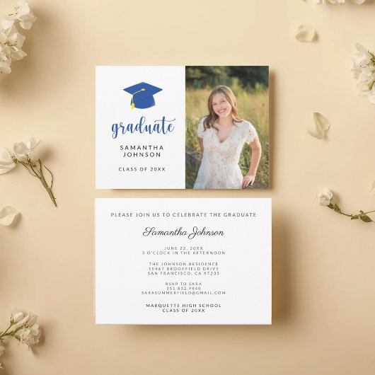 Personalized Blue Graduation Photo Invitation 招待状