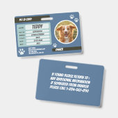 Personalized Blue Green Dog Photo ID Badge バッジ (正面＆裏面)