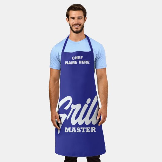 Personalized blue Grill Master BBQ apron for men エプロン (着用した状態)