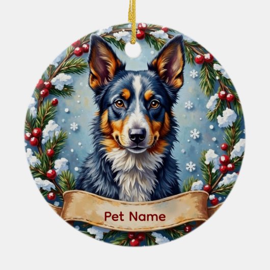 Personalized Blue Heeler Christmas セラミックオーナメント (裏面)