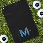 Personalized Blue Initial Name Monogram ゴルフタオル<br><div class="desc">Create Your Own Personalized Custom Black Modern Script Name Monogram Golf Towel. This chic, feminine golf towel features a stylish monogram design with a bold blue initial on a sleek black background and a classic black script name for a personalized touch. Printed on one side, this towel adds a unique...</div>