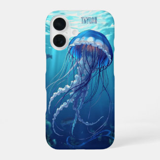 Personalized Blue Jellyfish Ocean iPhone 16ケース