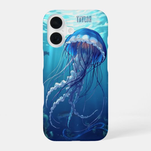 Personalized Blue Jellyfish Ocean iPhone 16ケース (裏面)