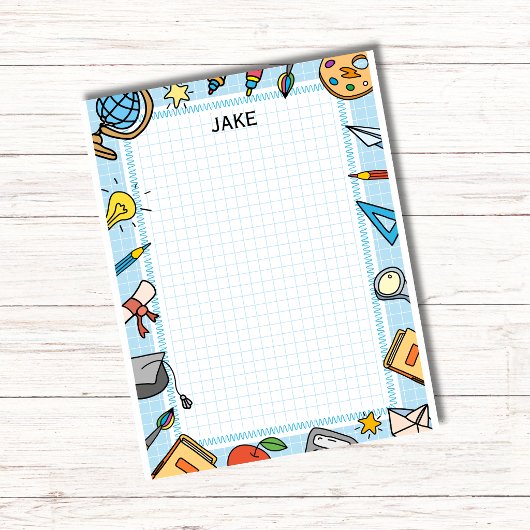 Personalized Blue Kids School Supplies Notepad  ノートパッド