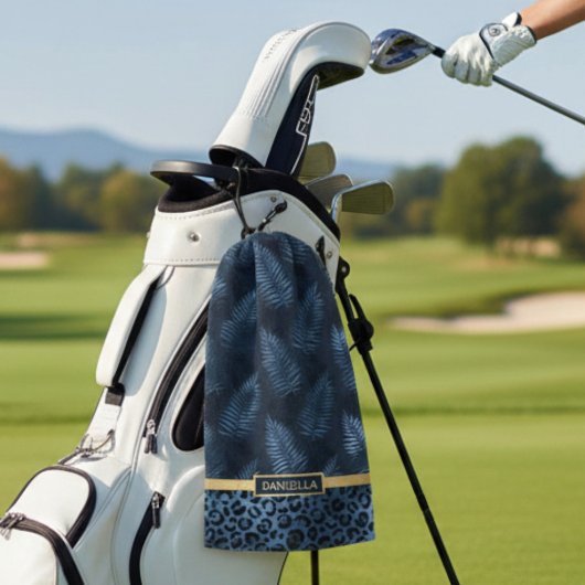 Personalized Blue Leopard Print Tropical Floral ゴルフタオル