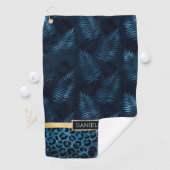 Personalized Blue Leopard Print Tropical Floral ゴルフタオル (インサイチュ)