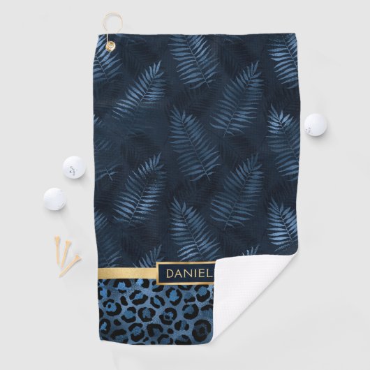 Personalized Blue Leopard Print Tropical Floral ゴルフタオル (インサイチュ)