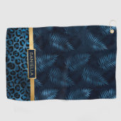 Personalized Blue Leopard Print Tropical Floral ゴルフタオル (横)