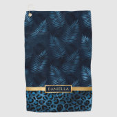 Personalized Blue Leopard Print Tropical Floral ゴルフタオル (正面)