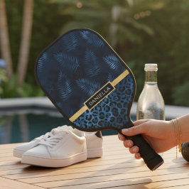 Personalized Blue Leopard Print Tropical Floral ピックルボールラケット