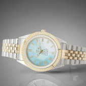 Personalized Blue Marble Men’s Two-Tone Gold & Sil 腕時計