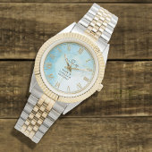 Personalized Blue Marble Men’s Two-Tone Gold & Sil 腕時計