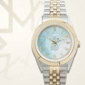 Personalized Blue Marble Men’s Two-Tone Gold & Sil 腕時計