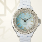Personalized Blue Marble Women’s Rhinestone Watch  腕時計