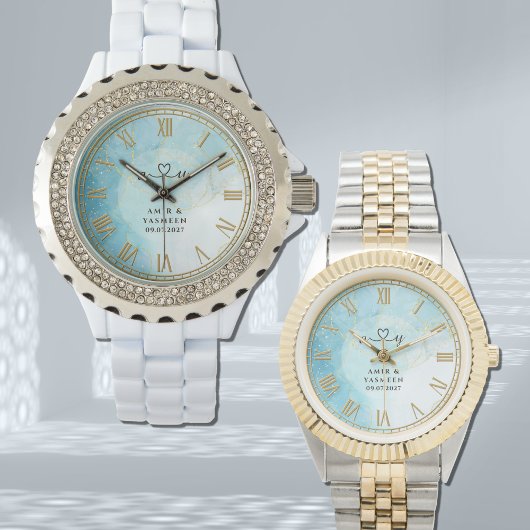 Personalized Blue Marble Women’s Rhinestone Watch  腕時計