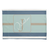 Personalized Blue Mint Tan Stripe Monogram Coastal 枕カバー (正面)