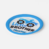 Personalized Blue Monster Truck Little Brother ペーパープレート (アングル)