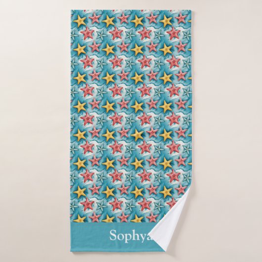 Personalized Blue Nautical Starfish バスタオル (バスタオル)
