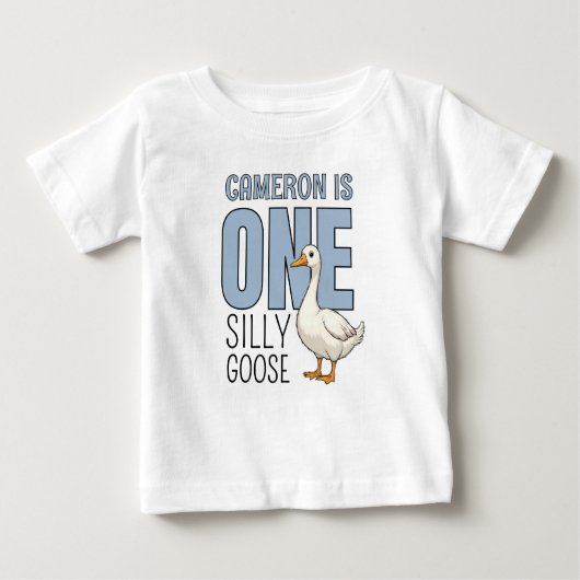 Personalized Blue One Silly Goose First Birthday ベビーTシャツ (正面)