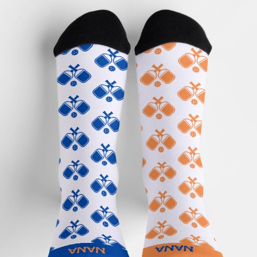 Personalized Blue Orange Odd Pickleball Socks ソックス (上部)