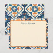 Personalized Blue Orange Tile Stationery ノートカード (正面/裏面)