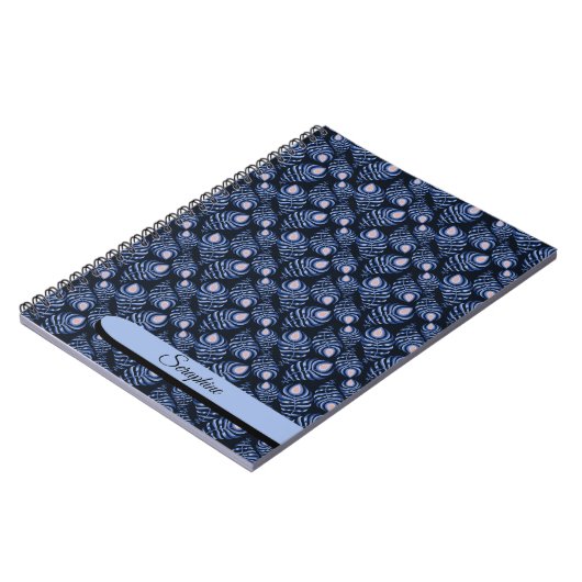 Personalized Blue Peacock Feather Notebook ノートブック (左側)