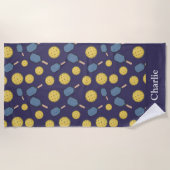 Personalized Blue Pickleball ビーチタオル (正面)