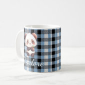 Personalized Blue Plaid Panda コーヒーマグカップ (正面左)