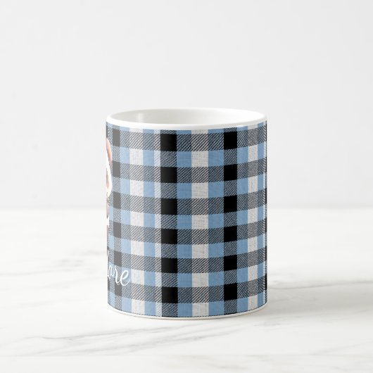 Personalized Blue Plaid Panda コーヒーマグカップ (中央)