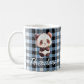 Personalized Blue Plaid Panda コーヒーマグカップ (左)