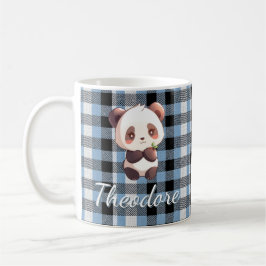 Personalized Blue Plaid Panda コーヒーマグカップ