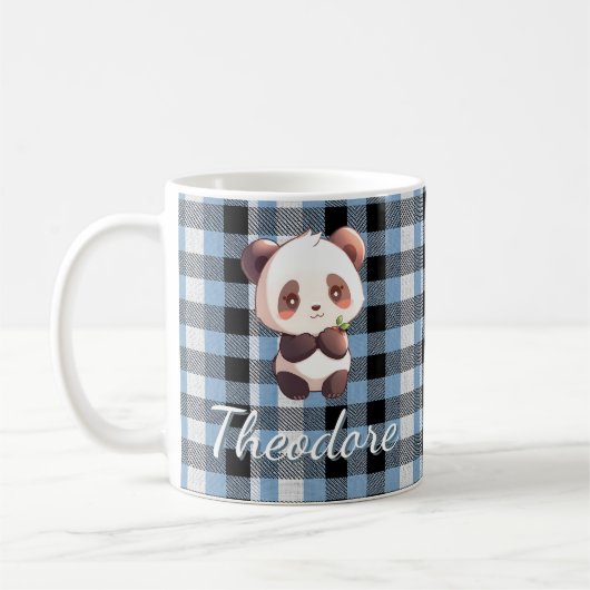 Personalized Blue Plaid Panda コーヒーマグカップ (左)