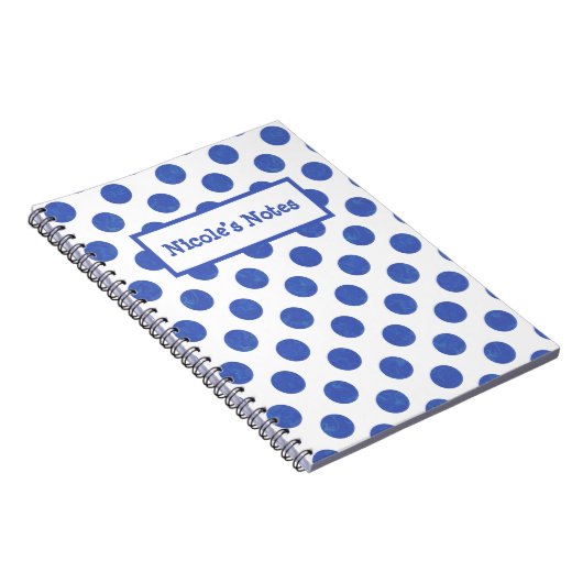 Personalized Blue Polka Dots ノートブック (右側)