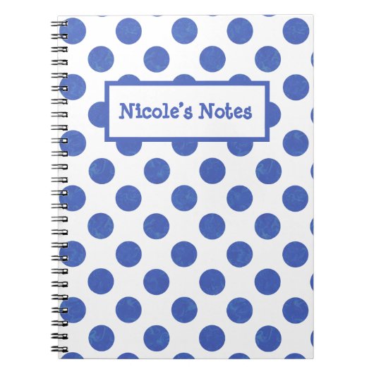 Personalized Blue Polka Dots ノートブック (正面)