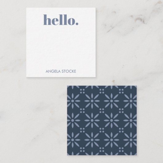 Personalized Blue Retro Flower ノートカード (正面/裏面)