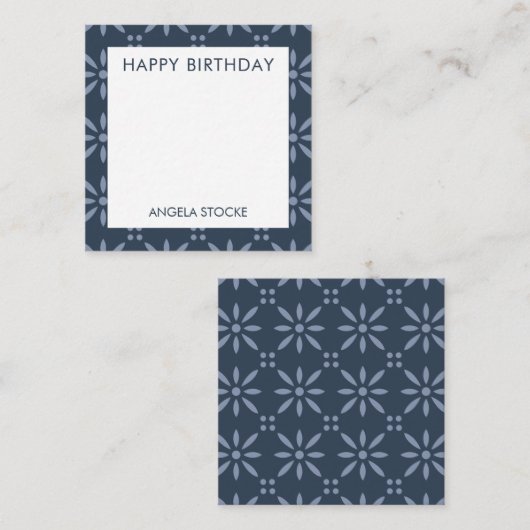 Personalized Blue Retro Flower ノートカード (正面/裏面)