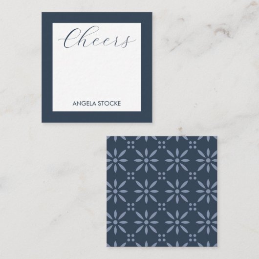 Personalized Blue Retro Flower ノートカード (正面/裏面)