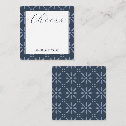 Personalized Blue Retro Flower ノートカード (正面/裏面)