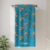 Personalized Blue Sea Turtle バスタオル