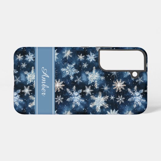 Personalized Blue Snowflake Phone Case Samsung Galaxyケース (裏面横)