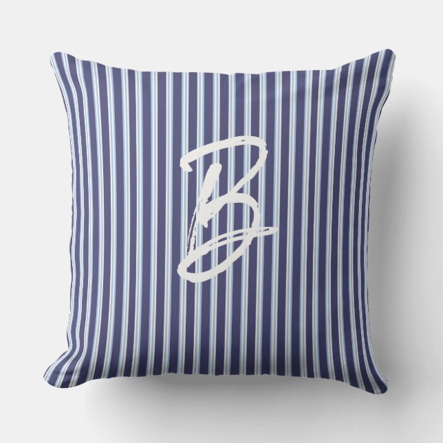 personalized blue striped アウトドアクッション (正面)