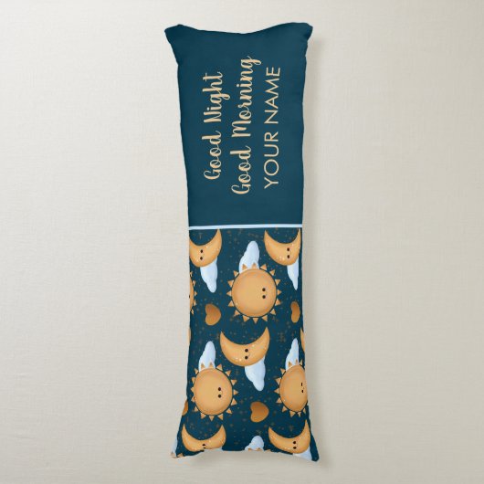 Personalized Blue Sun Moon Good Night Good Morning ボディピロー (正面縦)