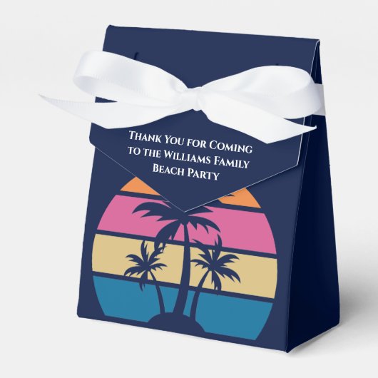 Personalized Blue Tropical Beach Party フェイバーボックス (正面サイド)