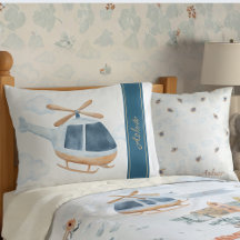 Personalized Blue Watercolor Helicopter Pillowcase