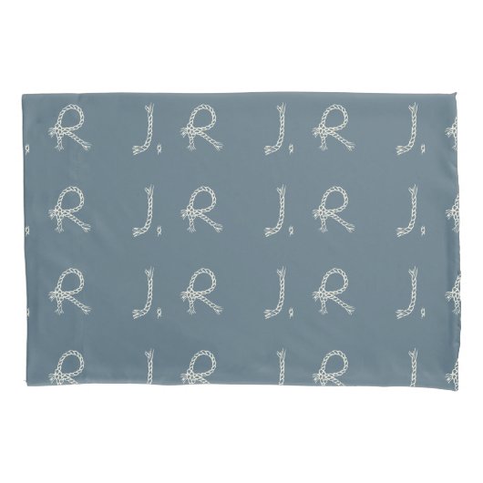 Personalized Blue White Rope Knot Monogram Nautica 枕カバー (正面)