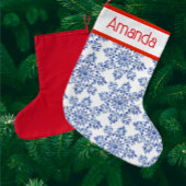 Personalized Blue White Snowflakes Red Back スモールクリスマスストッキング