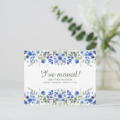 Personalized Blue Wildflower I've Moved Postcard ポストカード (スタンド正面)