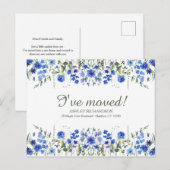 Personalized Blue Wildflower I've Moved Postcard ポストカード (正面/裏面)