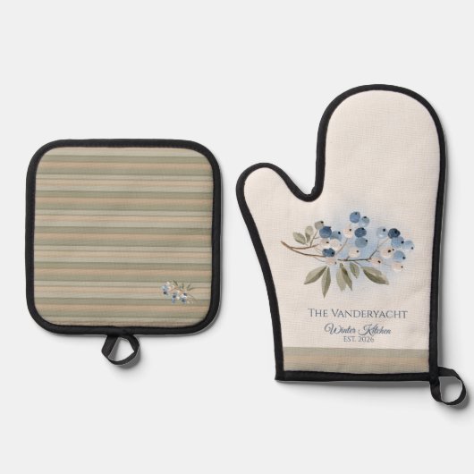 Personalized Blueberry Botanical  鍋つかみ&鍋敷きセット (正面)